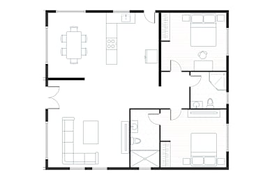 A black and white image of a house floor plan.
