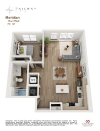 Meridian Floor Plan - 1 Bed/1 Bath
