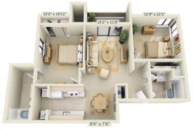 Bishops Court Apartments Windsor 2x2.5 Floor Plan 970 Square Feet