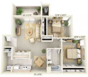 Stanford Heights Apartments Centennial 2x1 Floor Plan 985 Square Feet