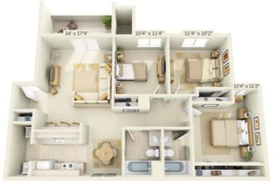 Sunset Summit Apartment Mt. Everest 3x2 Floor Plan 1174 Square Feet