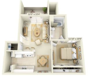 Sunset Summit Apartment Mt. Hood 1x1 Floor Plan 664 Square Feet