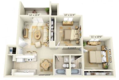 Sunset Summit Apartment Mt. Rainier 2x2 Floor Plan 877 Square Feet