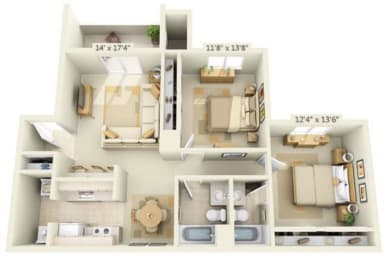 Sunset Summit Apartment Mt. Whitney 2x2 Floor Plan 1090 Square Feet