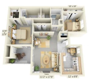 Autumn Oaks Apartments Canyon2 2x2 Floor Plan 945 Square Feet