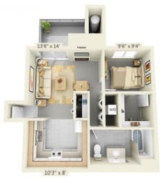 Autumn Oaks Apartments Laurel 1x1 Floor Plan 608 Square Feet