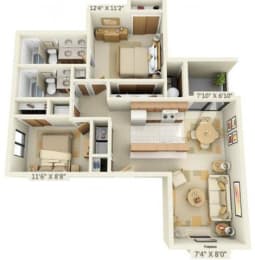 Pheasant Pointe Apartments Sequoia 2x2 Floor Plan 926 Square Feet