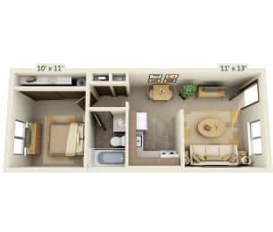 Floor Plan  Garden Glen II 1x1 Floor Plan 476 Square Feet