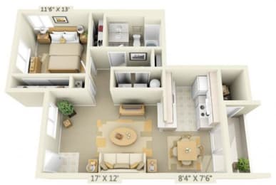 Elmonica Court Apartments 1x1 Floor Plan 720 Square Feet