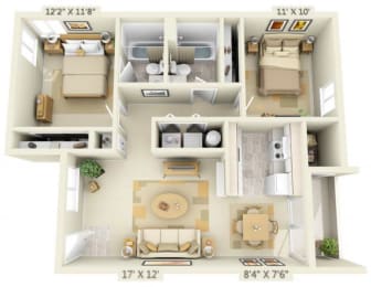 Clackamas Trails Apartments 2x2 Floor Plan 893 Square Feet
