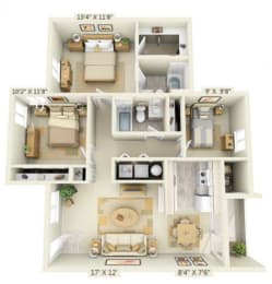 Clackamas Trails Apartments 3x2 Floor Plan 1085 Square Feet