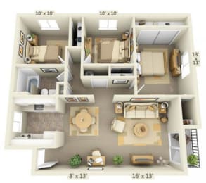 Cornell Woods Apartments 3x1 Floor Plan 943 Square Feet