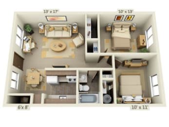 Floor Plan  Cedar Lane 2x1 Floor Plan 748 Square Feet