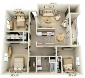 Floor Plan  Cedar Lane II 3x1 Floor Plan 1252 Square Feet