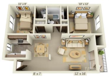 Floor Plan  Garden Glen 2x1 Floor Plan 776 Square Feet