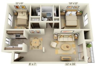 Floor Plan  Garden Glen II 2x1 Floor Plan A 776 Square Feet