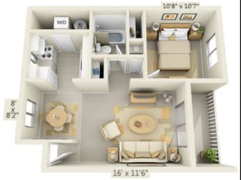 Rolling Hills Apartments 1x1 Floor Plan A 646 Square Feet