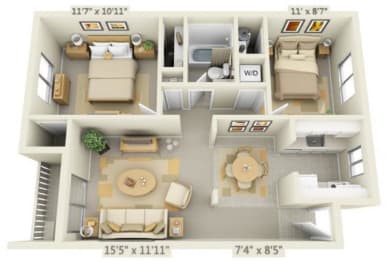 Rolling Hills Apartments 2x1 Floor Plan A 776 Square Feet