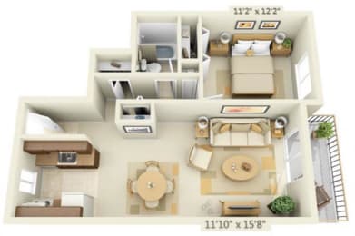 Todd Village Apartments Mt. Adams 1x1 Floor Plan 673 Square Feet