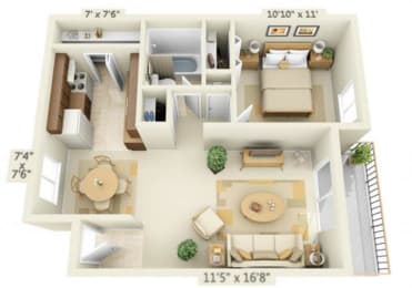 Todd Village Apartments Mt. Rainier 1x1 Floor Plan 592 Square Feet