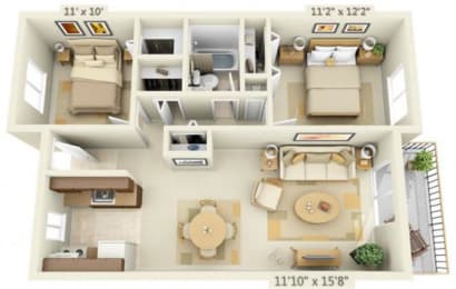 Todd Village Apartments Mt. St. Helens 2x1 Floor Plan 803 Square Feet
