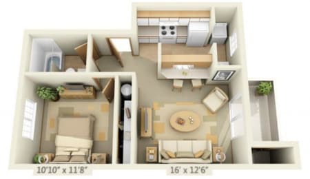 Maple Pointe Apartments Sugar Maple 1x1 Floor Plan 513 Square Feet