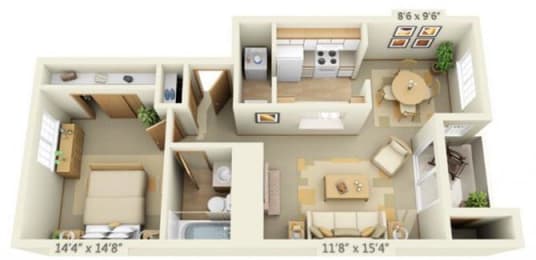 Maple Pointe Apartments Full Moon Maple 1x1 Floor Plan 666 Square Feet