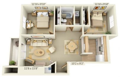 Maple Pointe Apartments Silver Maple 2x1 Floor Plan 837 Square Feet