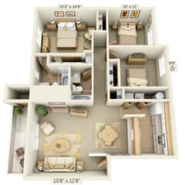 Maple Pointe Apartments Three Flower Maple 3x2 Floor Plan 1097 Square Feet