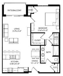 Floor Plan  A black and white floor plan of a house with a kitchen, living room, dining room, bedroom, bathroom, and closet.