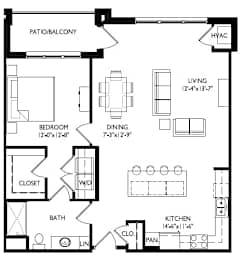 Floor Plan  A black and white floor plan of a house with labeled rooms.