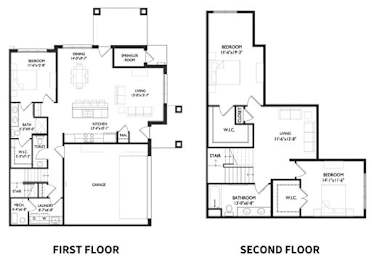 Floor Plan  A black and white image of a floor plan for a two-story house.