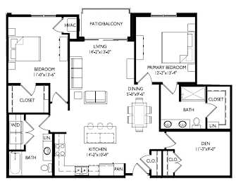 Floor Plan  A black and white floor plan of a house with labeled rooms and dimensions.