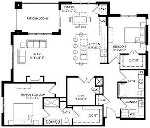 Floor Plan  A black and white image of a floor plan for a house.