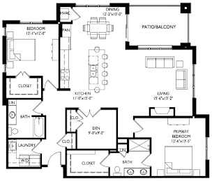Floor Plan  A black and white floor plan of a house with labeled rooms.