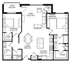 Floor Plan  A black and white image of a house floor plan.