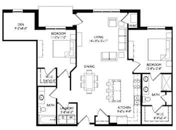 Floor Plan  A black and white floor plan of a house with labeled rooms and dimensions.