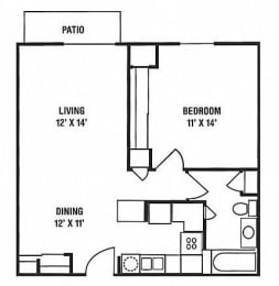 Floor Plan  A1W - 1 Bedroom, 1 Bath (WHEDA)
