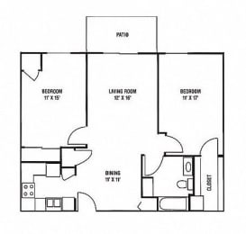 Floor Plan  C2W & C3W - 2 Bedroom, 1 Bath (WHEDA)