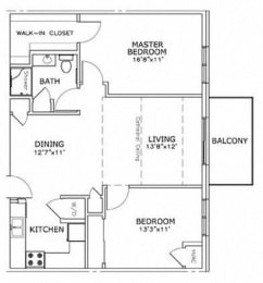 Floor Plan  C1W - 2 Bedroom, 1 Bath (WHEDA)
