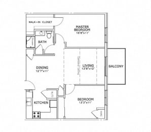 Floor Plan  C1 - Two Bedroom, One Bath