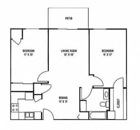 Floor Plan  C1W & C2W - 2 Bedroom, 1 Bath (WHEDA)