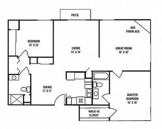 Floor Plan  I1W - 2 Bedroom, 2 Bath with Great Room and Fireplace (WHEDA)