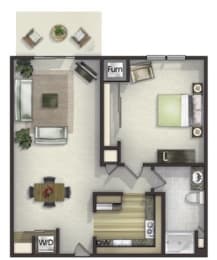 Floor Plan  A1W - 1 Bedroom, 1 Bath (WHEDA)