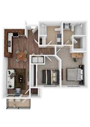 Floor Plan  A top down view of a house layout with a living room, kitchen, and bathroom.