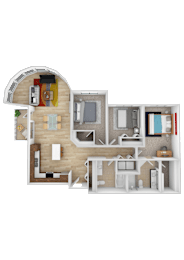Floor Plan  A detailed 3D floor plan of a modern house layout.