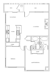 2-Bedroom 2-Bathroom floor plan at Grande Vista Apartments in Vista, CA