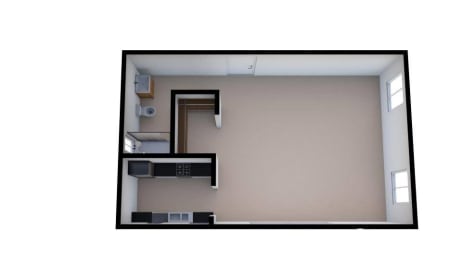 a small room with a sink and a mirror