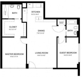  Floor Plan 2 Bed 2 Bath B