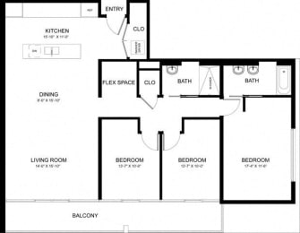  Floor Plan 3 Bed 2 Bath B